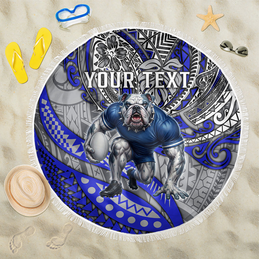 Personalised Canterbury-Bankstown Bulldogs Beach Blanket Polynesian Tribal Art Style With Powerful Bulldog Mascot