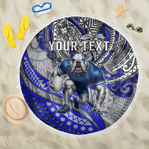 Personalised Canterbury-Bankstown Bulldogs Beach Blanket Polynesian Tribal Art Style With Powerful Bulldog Mascot
