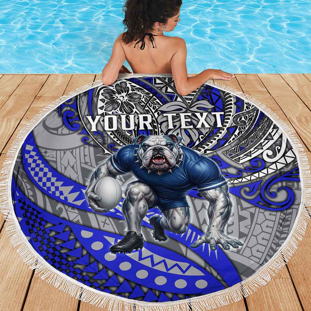Personalised Canterbury-Bankstown Bulldogs Beach Blanket Polynesian Tribal Art Style With Powerful Bulldog Mascot