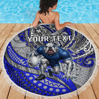 Personalised Canterbury-Bankstown Bulldogs Beach Blanket Polynesian Tribal Art Style With Powerful Bulldog Mascot