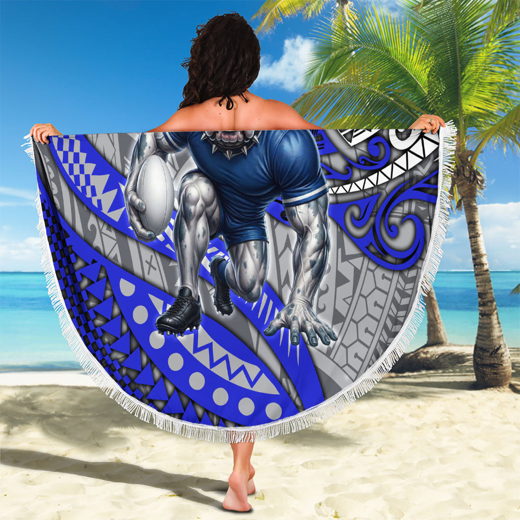 Personalised Canterbury-Bankstown Bulldogs Beach Blanket Polynesian Tribal Art Style With Powerful Bulldog Mascot