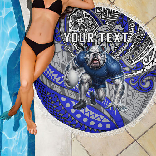 Personalised Canterbury-Bankstown Bulldogs Beach Blanket Polynesian Tribal Art Style With Powerful Bulldog Mascot