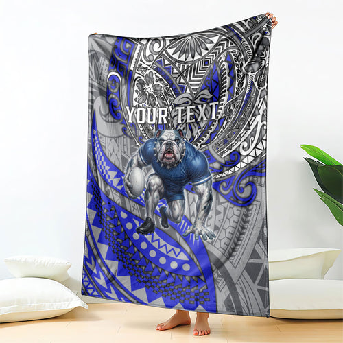Personalised Canterbury-Bankstown Bulldogs Blanket Polynesian Tribal Art Style With Powerful Bulldog Mascot