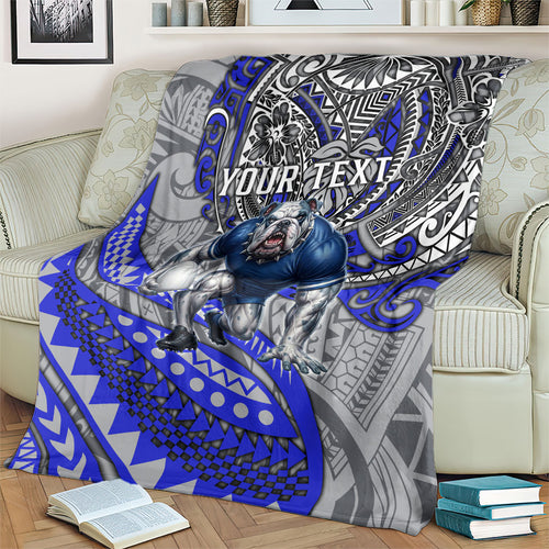 Personalised Canterbury-Bankstown Bulldogs Blanket Polynesian Tribal Art Style With Powerful Bulldog Mascot