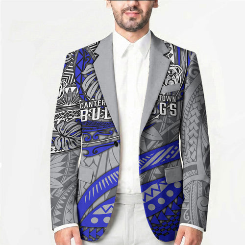 Personalised Canterbury-Bankstown Bulldogs Blazer Polynesian Tribal Art Style With Powerful Bulldog Mascot