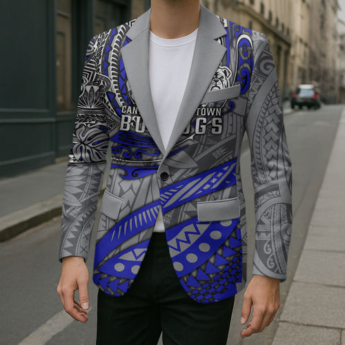 Personalised Canterbury-Bankstown Bulldogs Blazer Polynesian Tribal Art Style With Powerful Bulldog Mascot