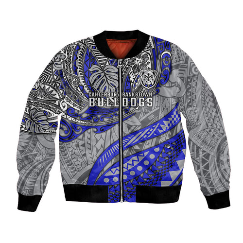 Personalised Canterbury-Bankstown Bulldogs Bomber Jacket Polynesian Tribal Art Style With Powerful Bulldog Mascot
