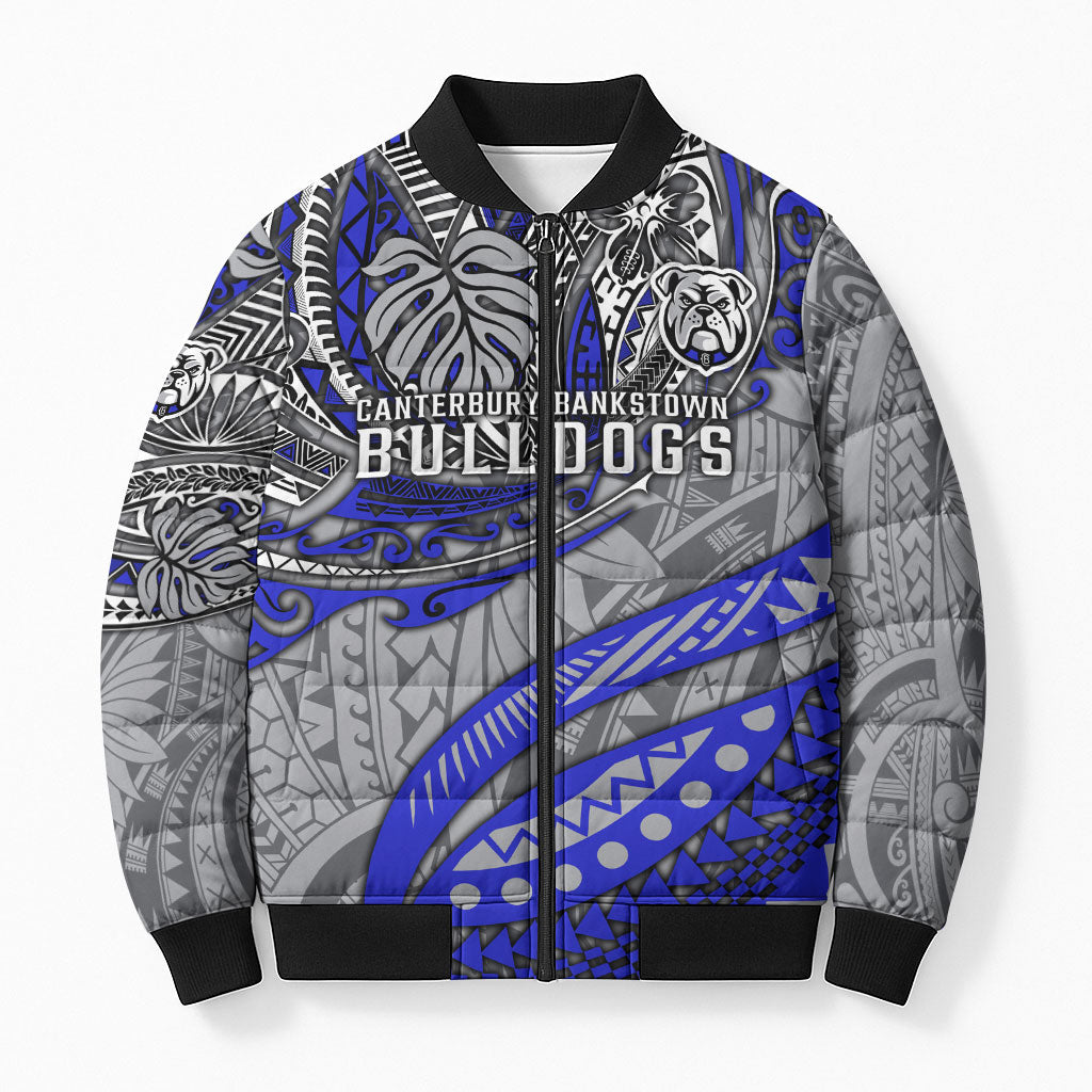 Personalised Canterbury-Bankstown Bulldogs Bomber Puffer Jacket Polynesian Tribal Art Style With Powerful Bulldog Mascot