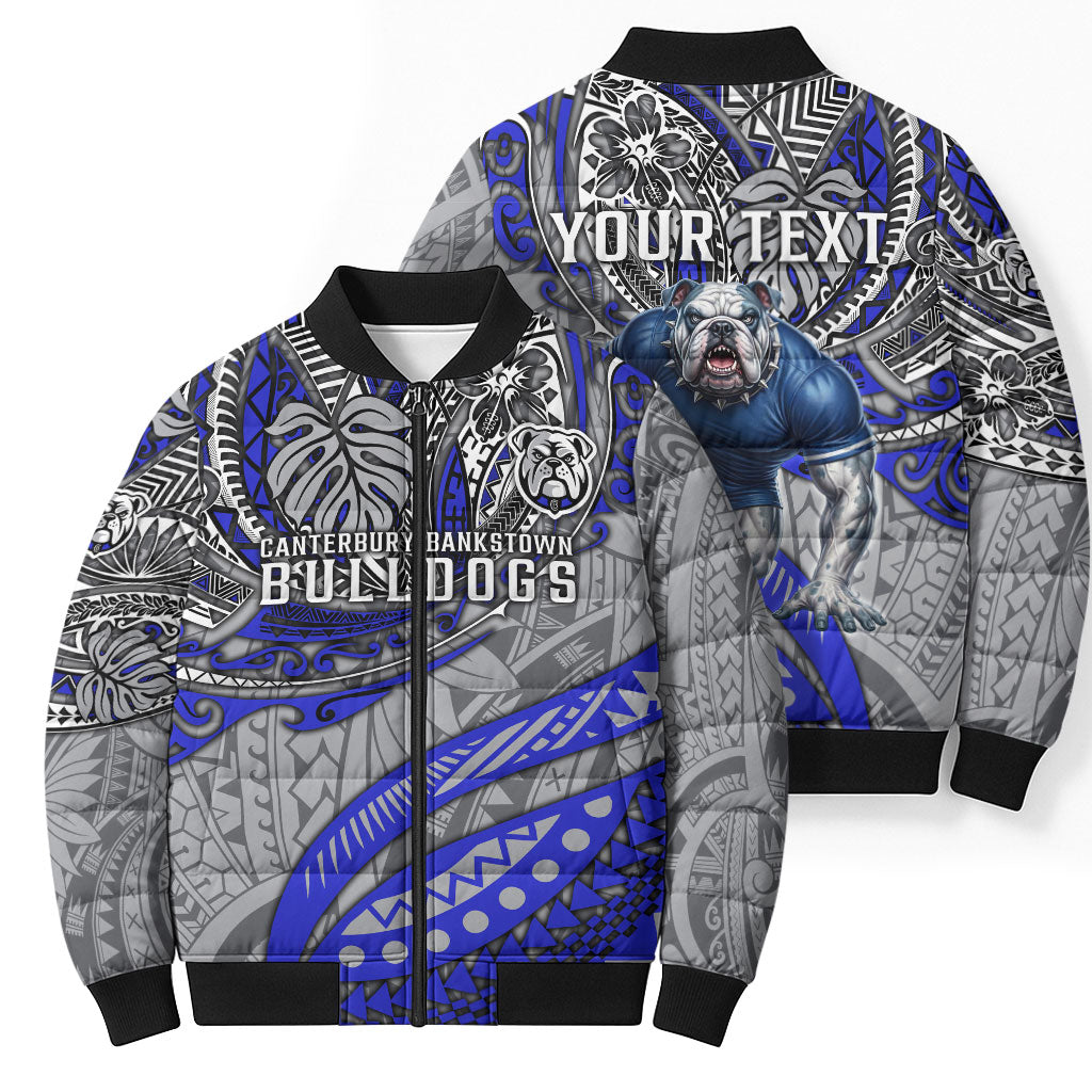 Personalised Canterbury-Bankstown Bulldogs Bomber Puffer Jacket Polynesian Tribal Art Style With Powerful Bulldog Mascot