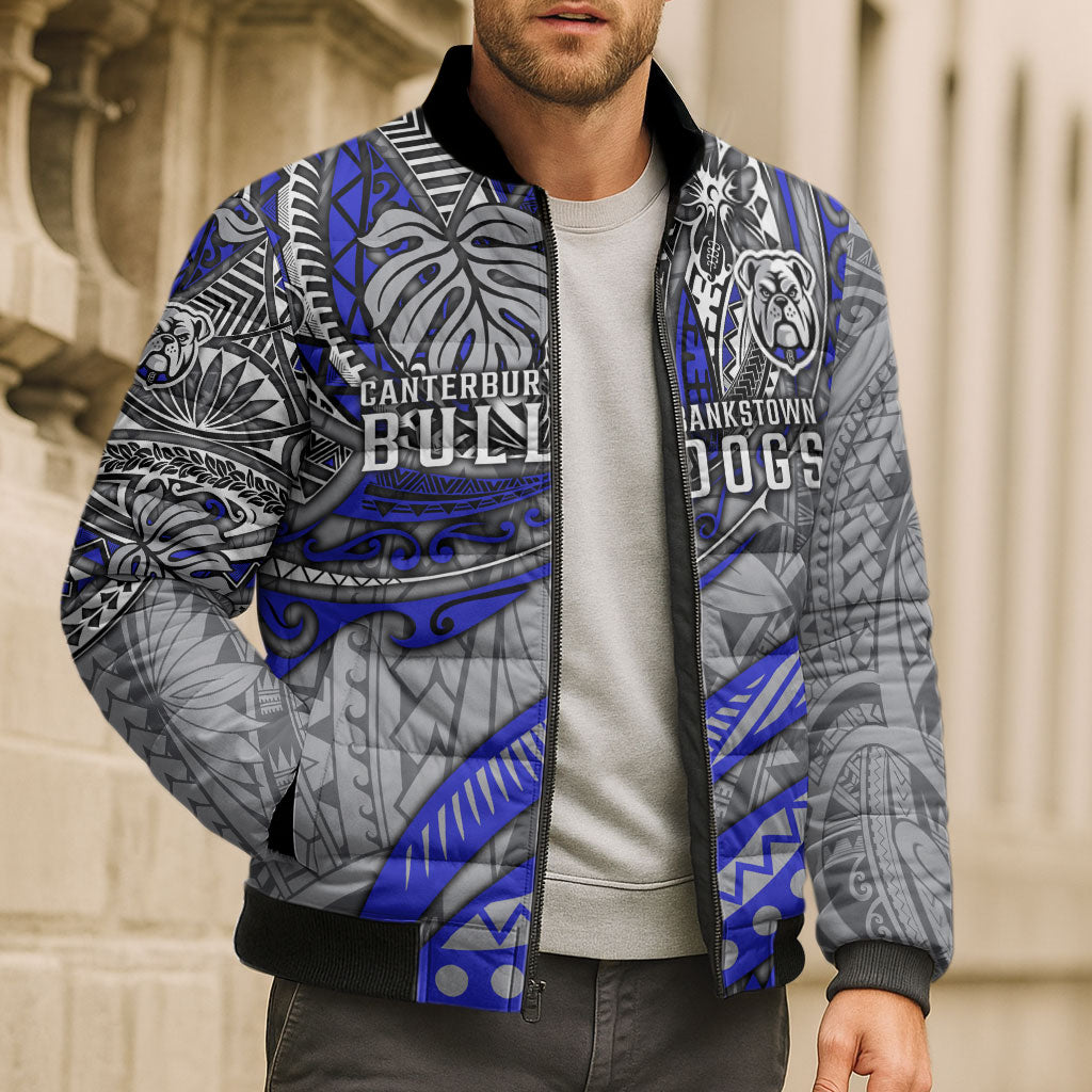 Personalised Canterbury-Bankstown Bulldogs Bomber Puffer Jacket Polynesian Tribal Art Style With Powerful Bulldog Mascot