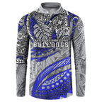 Personalised Canterbury-Bankstown Bulldogs Button Sweatshirt Polynesian Tribal Art Style With Powerful Bulldog Mascot