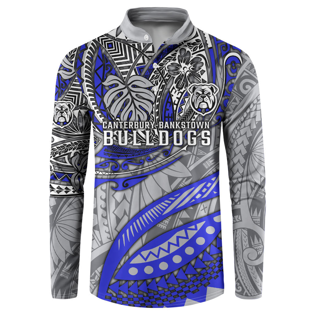 Personalised Canterbury-Bankstown Bulldogs Button Sweatshirt Polynesian Tribal Art Style With Powerful Bulldog Mascot