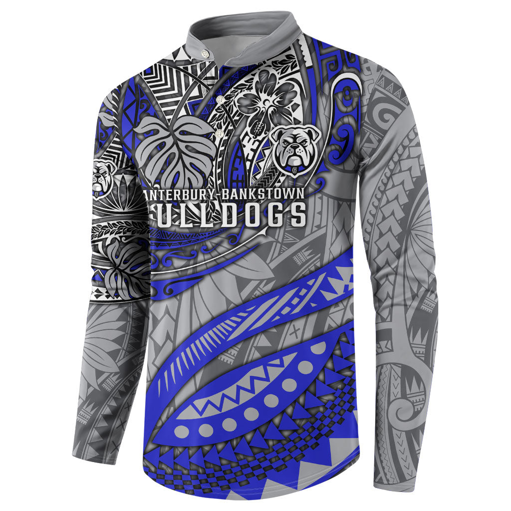 Personalised Canterbury-Bankstown Bulldogs Button Sweatshirt Polynesian Tribal Art Style With Powerful Bulldog Mascot