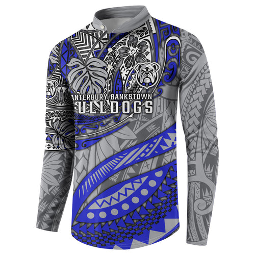 Personalised Canterbury-Bankstown Bulldogs Button Sweatshirt Polynesian Tribal Art Style With Powerful Bulldog Mascot