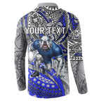 Personalised Canterbury-Bankstown Bulldogs Button Sweatshirt Polynesian Tribal Art Style With Powerful Bulldog Mascot