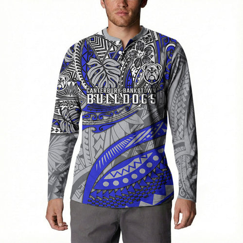 Personalised Canterbury-Bankstown Bulldogs Button Sweatshirt Polynesian Tribal Art Style With Powerful Bulldog Mascot