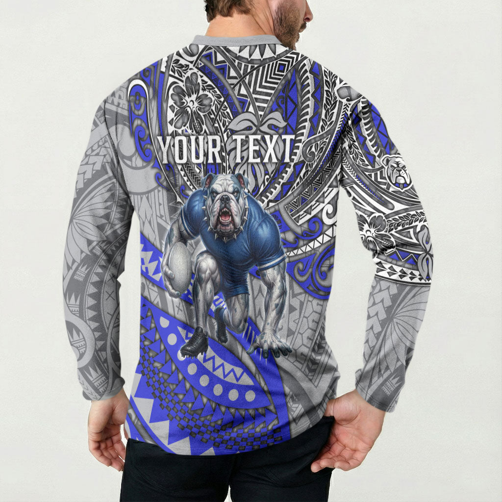 Personalised Canterbury-Bankstown Bulldogs Button Sweatshirt Polynesian Tribal Art Style With Powerful Bulldog Mascot