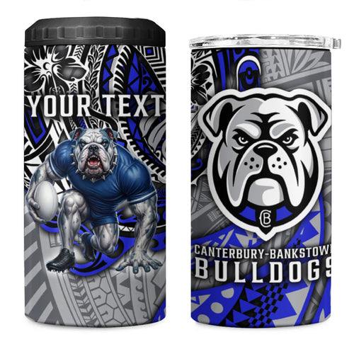 Personalised Canterbury-Bankstown Bulldogs 4 in 1 Can Cooler Tumbler Polynesian Tribal Art Style With Powerful Bulldog Mascot