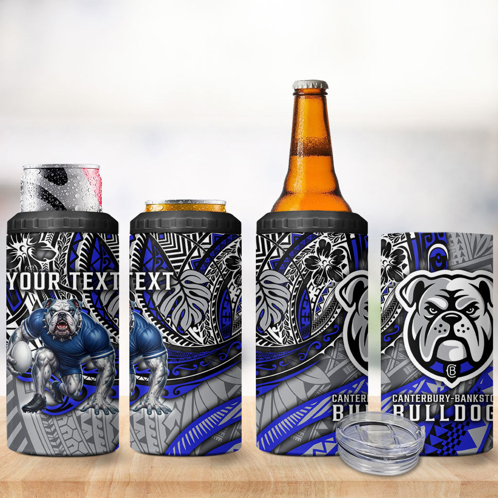 Personalised Canterbury-Bankstown Bulldogs 4 in 1 Can Cooler Tumbler Polynesian Tribal Art Style With Powerful Bulldog Mascot