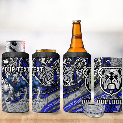 Personalised Canterbury-Bankstown Bulldogs 4 in 1 Can Cooler Tumbler Polynesian Tribal Art Style With Powerful Bulldog Mascot