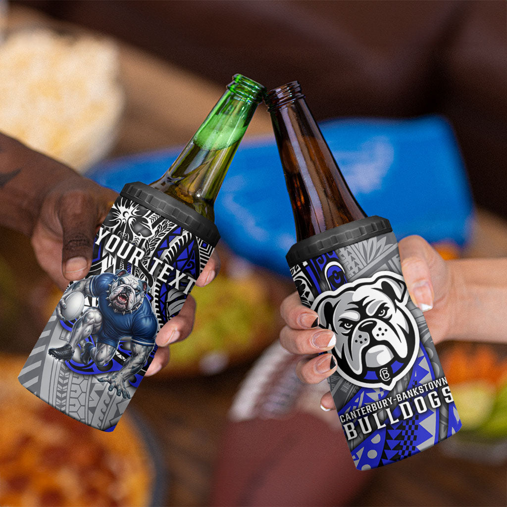 Personalised Canterbury-Bankstown Bulldogs 4 in 1 Can Cooler Tumbler Polynesian Tribal Art Style With Powerful Bulldog Mascot