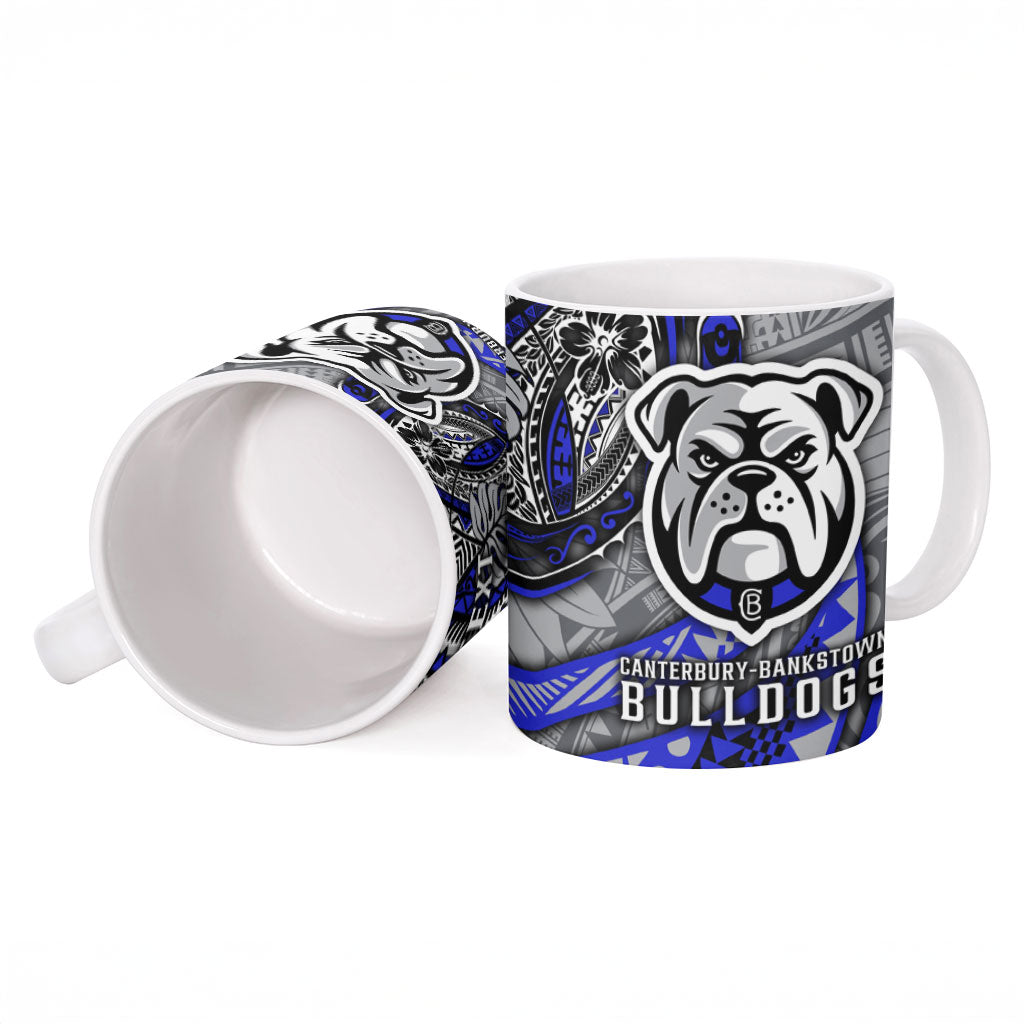 Personalised Canterbury-Bankstown Bulldogs Ceramic Mug Polynesian Tribal Art Style With Powerful Bulldog Mascot