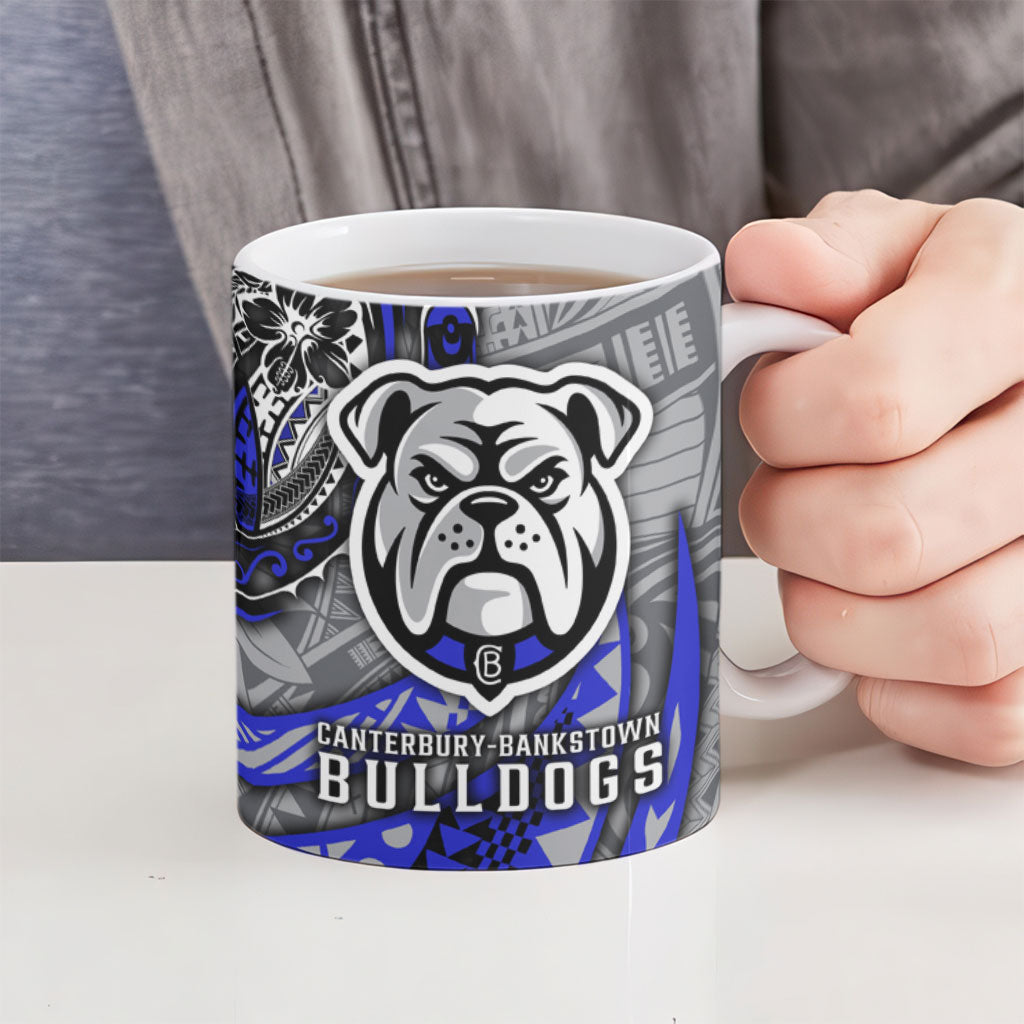 Personalised Canterbury-Bankstown Bulldogs Ceramic Mug Polynesian Tribal Art Style With Powerful Bulldog Mascot