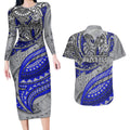 Personalised Canterbury-Bankstown Bulldogs Couples Matching Long Sleeve Bodycon Dress and Hawaiian Shirt Polynesian Tribal Art Style With Powerful Bulldog Mascot
