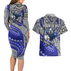 Personalised Canterbury-Bankstown Bulldogs Couples Matching Long Sleeve Bodycon Dress and Hawaiian Shirt Polynesian Tribal Art Style With Powerful Bulldog Mascot