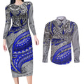 Personalised Canterbury-Bankstown Bulldogs Couples Matching Long Sleeve Bodycon Dress and Long Sleeve Button Shirt Polynesian Tribal Art Style With Powerful Bulldog Mascot