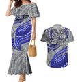 Personalised Canterbury-Bankstown Bulldogs Couples Matching Mermaid Dress and Hawaiian Shirt Polynesian Tribal Art Style With Powerful Bulldog Mascot