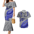 Personalised Canterbury-Bankstown Bulldogs Couples Matching Mermaid Dress and Hawaiian Shirt Polynesian Tribal Art Style With Powerful Bulldog Mascot