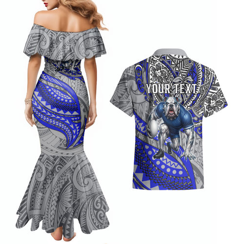 Personalised Canterbury-Bankstown Bulldogs Couples Matching Mermaid Dress and Hawaiian Shirt Polynesian Tribal Art Style With Powerful Bulldog Mascot