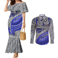 Personalised Canterbury-Bankstown Bulldogs Couples Matching Mermaid Dress and Long Sleeve Button Shirt Polynesian Tribal Art Style With Powerful Bulldog Mascot