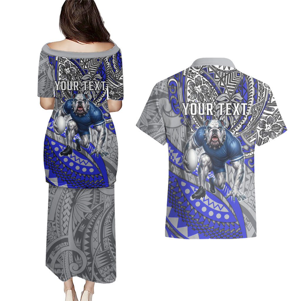 Personalised Canterbury-Bankstown Bulldogs Couples Matching Puletasi and Hawaiian Shirt Polynesian Tribal Art Style With Powerful Bulldog Mascot