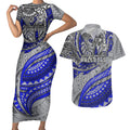 Personalised Canterbury-Bankstown Bulldogs Couples Matching Short Sleeve Bodycon Dress and Hawaiian Shirt Polynesian Tribal Art Style With Powerful Bulldog Mascot