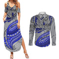 Personalised Canterbury-Bankstown Bulldogs Couples Matching Summer Maxi Dress and Long Sleeve Button Shirt Polynesian Tribal Art Style With Powerful Bulldog Mascot