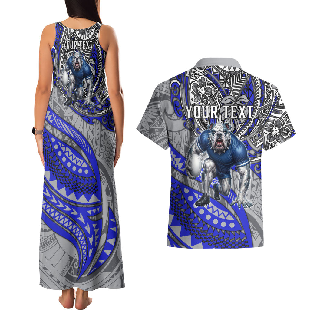 Personalised Canterbury-Bankstown Bulldogs Couples Matching Tank Maxi Dress and Hawaiian Shirt Polynesian Tribal Art Style With Powerful Bulldog Mascot