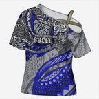 Personalised Canterbury-Bankstown Bulldogs Cross Shoulder Shirt Polynesian Tribal Art Style With Powerful Bulldog Mascot