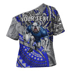 Personalised Canterbury-Bankstown Bulldogs Cross Shoulder Shirt Polynesian Tribal Art Style With Powerful Bulldog Mascot