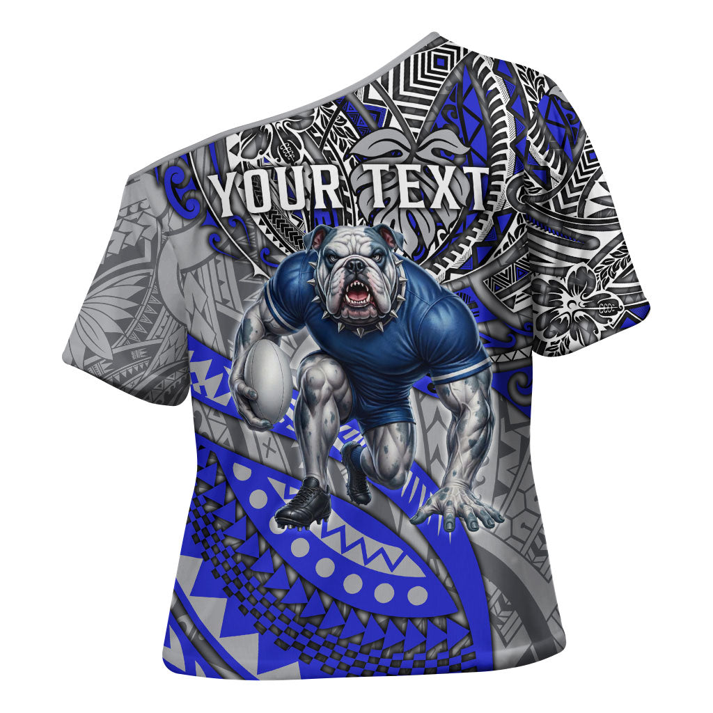 Personalised Canterbury-Bankstown Bulldogs Cross Shoulder Shirt Polynesian Tribal Art Style With Powerful Bulldog Mascot