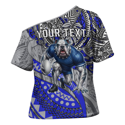 Personalised Canterbury-Bankstown Bulldogs Cross Shoulder Shirt Polynesian Tribal Art Style With Powerful Bulldog Mascot