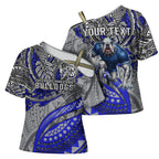 Personalised Canterbury-Bankstown Bulldogs Cross Shoulder Shirt Polynesian Tribal Art Style With Powerful Bulldog Mascot