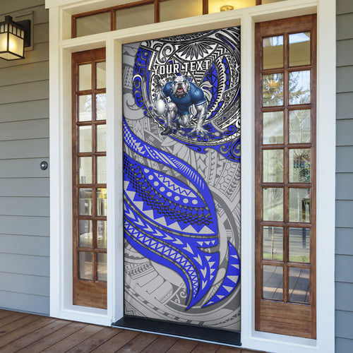 Personalised Canterbury-Bankstown Bulldogs Door Cover Polynesian Tribal Art Style With Powerful Bulldog Mascot