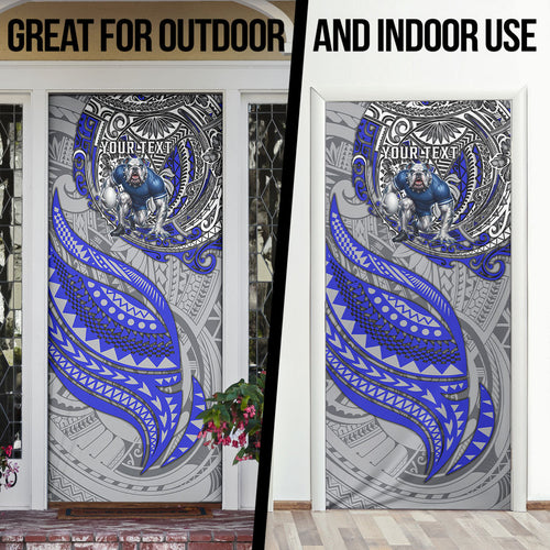 Personalised Canterbury-Bankstown Bulldogs Door Cover Polynesian Tribal Art Style With Powerful Bulldog Mascot