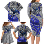 Personalised Canterbury-Bankstown Bulldogs Family Matching Long Sleeve Bodycon Dress and Hawaiian Shirt Polynesian Tribal Art Style With Powerful Bulldog Mascot