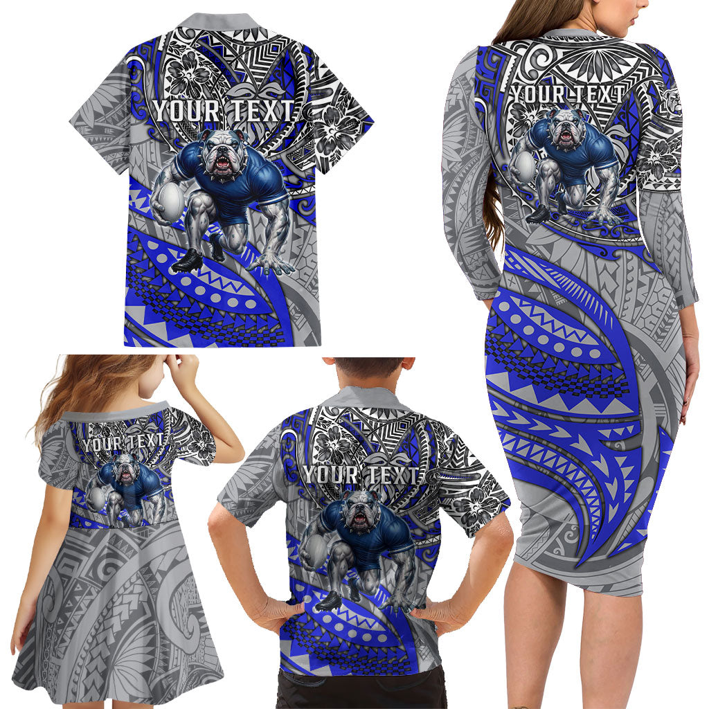 Personalised Canterbury-Bankstown Bulldogs Family Matching Long Sleeve Bodycon Dress and Hawaiian Shirt Polynesian Tribal Art Style With Powerful Bulldog Mascot