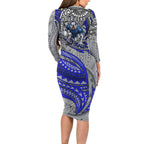 Personalised Canterbury-Bankstown Bulldogs Family Matching Long Sleeve Bodycon Dress and Hawaiian Shirt Polynesian Tribal Art Style With Powerful Bulldog Mascot