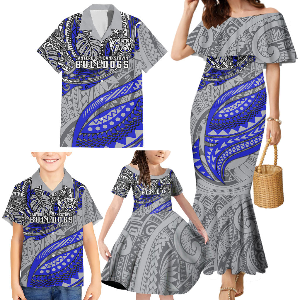 Personalised Canterbury-Bankstown Bulldogs Family Matching Mermaid Dress and Hawaiian Shirt Polynesian Tribal Art Style With Powerful Bulldog Mascot