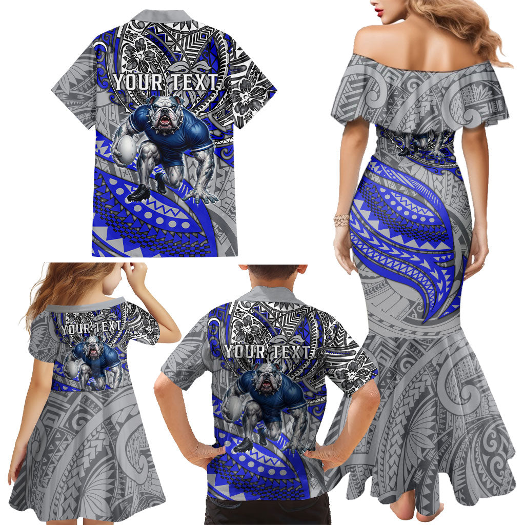 Personalised Canterbury-Bankstown Bulldogs Family Matching Mermaid Dress and Hawaiian Shirt Polynesian Tribal Art Style With Powerful Bulldog Mascot